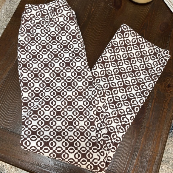 PEPPERMAYO BROWN HI RISE GEOMETRIC RETRO STRAIGHT LEG MODERN JEAN TROUSERS SZ 6 - Picture 3 of 10